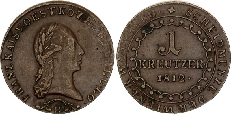 Austria 1 Kreuzer 1812 B
KM# 2112; Silver; Franz I; Mint: Kremnitz; XF-AUNC