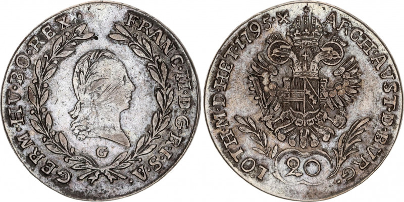 Austria 20 Kreuzer 1795 G
KM# 2139; RDR, Haus Habsburg, Franz II; Silver, XF.