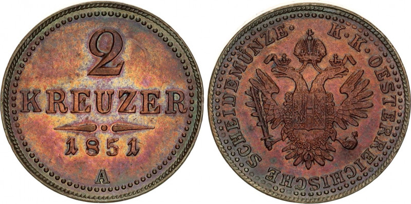 Austria 2 Kreuzer 1851 A
KM# 2189; ÉH# 1447; Copper; Franz Joseph I; Mint: Vien...