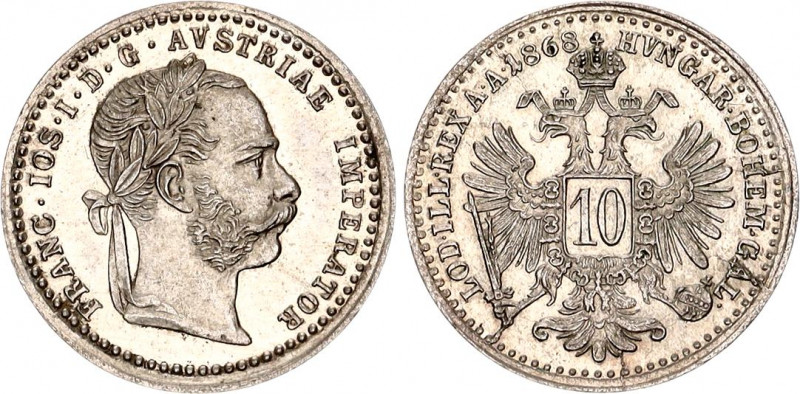 Austria 10 Kreuzer 1868
KM# 2206; Schön# 146; Silver; Franz Joseph I; UNC