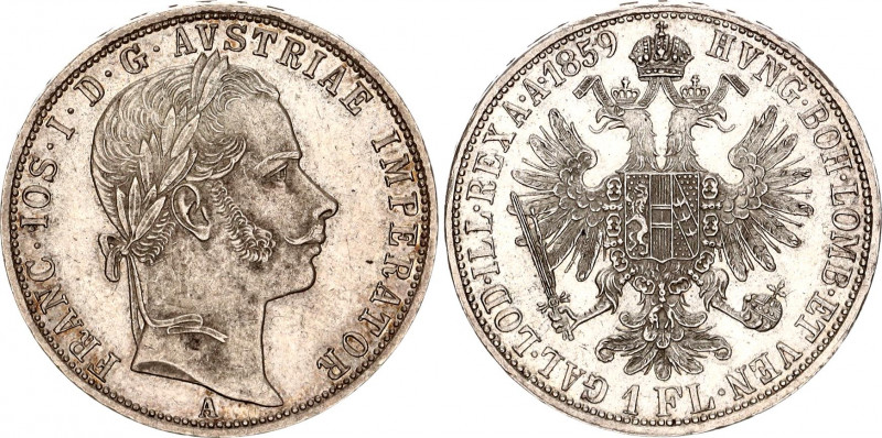 Austria 1 Florin 1859 A
KM# 2219; Silver; Franz Joseph I; Mint: Vienna; UNC