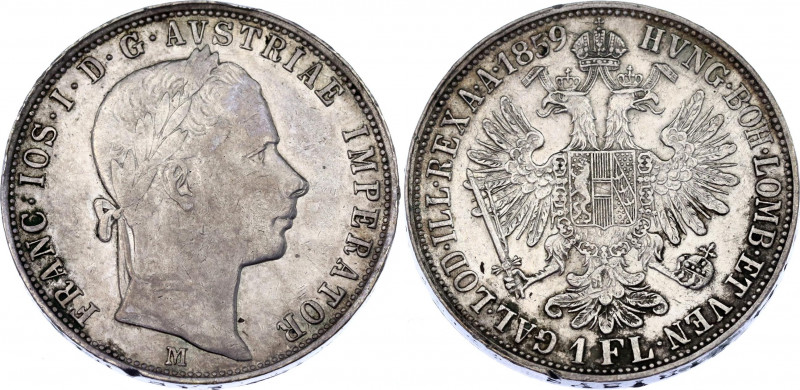 Austria 1 Florin 1859 M
KM# 2219; Franz Joseph I; Silver, XF.