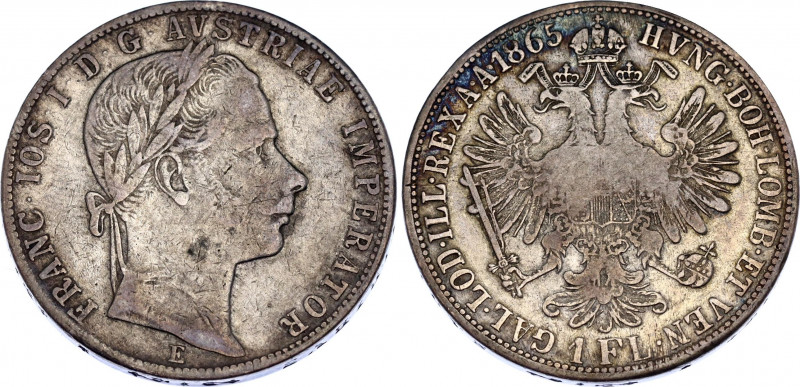 Austria 1 Florin 1865 E R1
KM# 2219, Valovic R1; Franz Joseph I; Silver, VF.