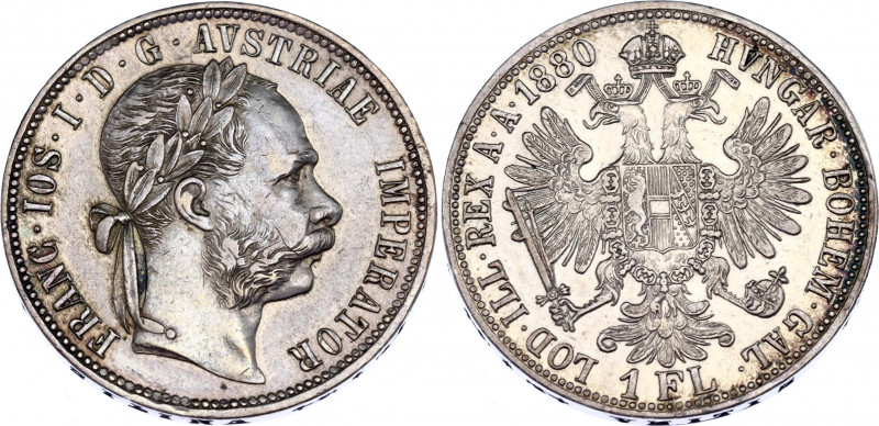 Austria 1 Florin 1880
KM# 2222; Franz Joseph I; Silver, AUNC.