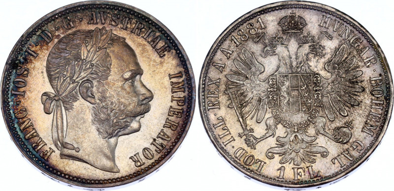 Austria 1 Florin 1881
KM# 2222; Franz Joseph I; Silver, UNC, hairlines.