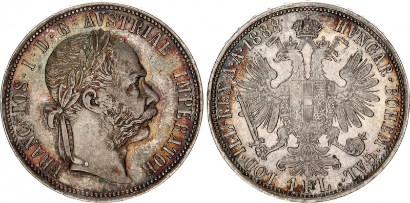 Austria 1 Florin 1888
KM# 2222; Silver; Franz Joseph I; XF+ with nice toning