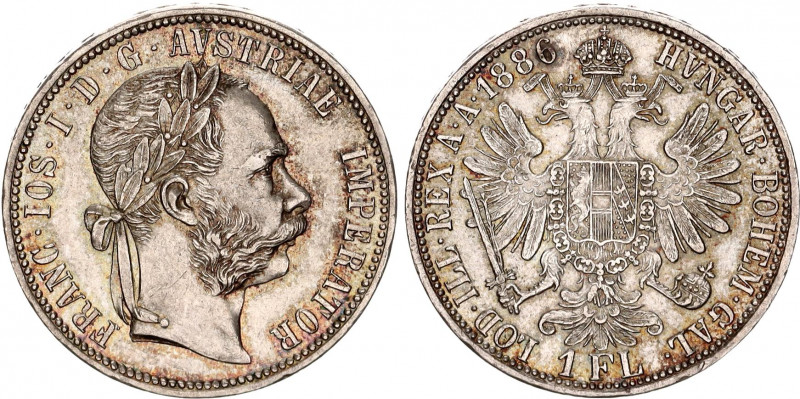 Austria 1 Florin 1886
KM# 2222; Schön# 149; Silver; Franz Joseph I; AUNC