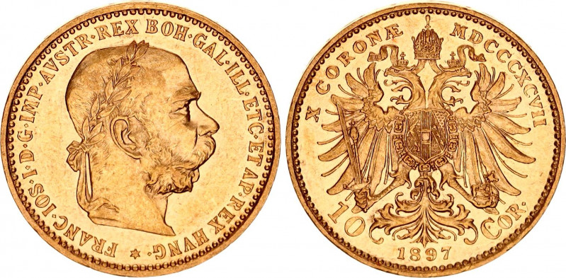 Austria 10 Corona 1897
KM# 2805; Gold (.900) 3.39 g.; Franz Joseph I; UNC