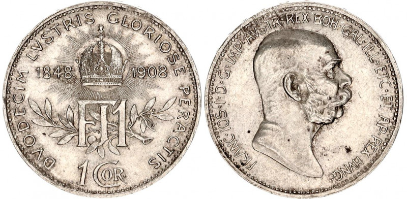 Austria 1 Corona 1908
KM# 2808; Silver; 60th Anniversary of the Reign of Franz ...