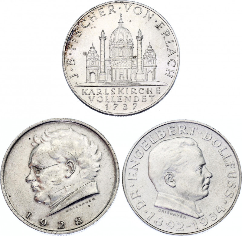 Austria 3 x 2 Schilling 1928 - 1937
KM# 2843 - 2852 - 2859; Silver; Commemorati...