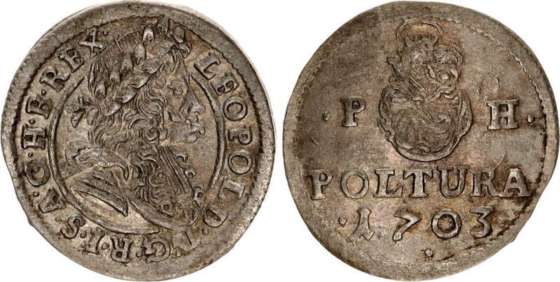 Hungary 1 Poltura 1703
KM# 245; ÉH# 1093a; Silver; Leopold I; VF-XF