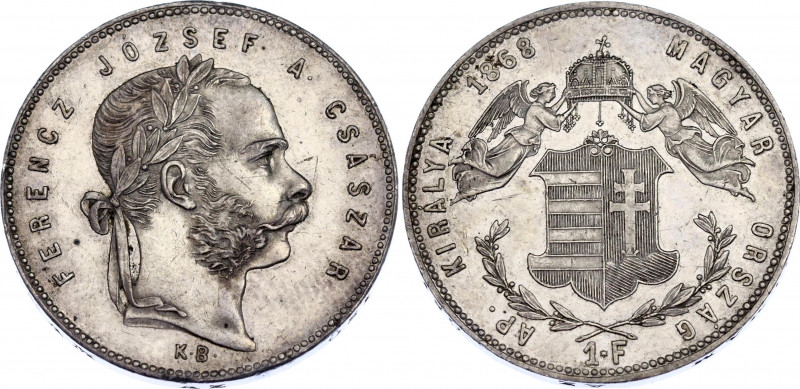 Hungary 1 Forint 1868 KB R1
KM# 449.1, Valovic R1; Franz Joseph I; Silver, AU-U...