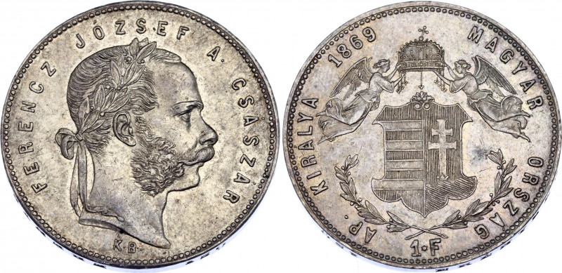 Hungary 1 Forint 1869 KB
KM# 449.1; Franz Joseph I; Silver, AUNC, mint luster.