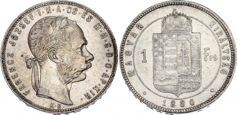 Hungary 1 Forint 1880 KB
KM# 465; Franz Joseph I; Silver, XF-.