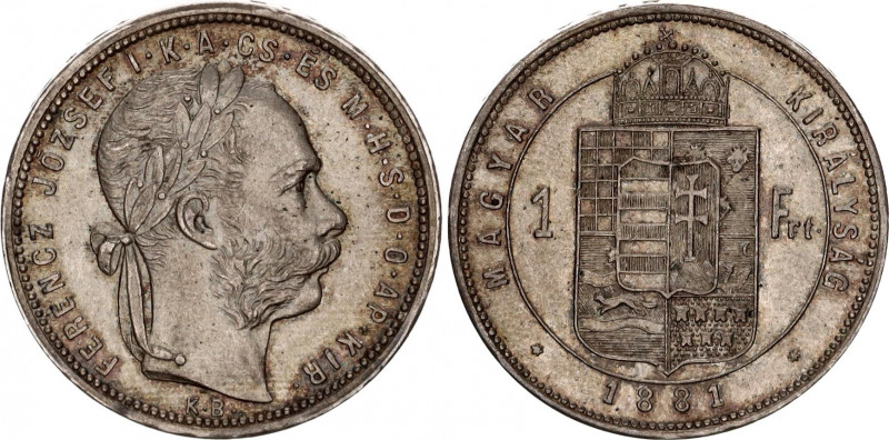 Hungary 1 Forint 1881 KB
KM# 465; ÉH# 1464; Silver; Franz Joseph I; Mint: Kremn...