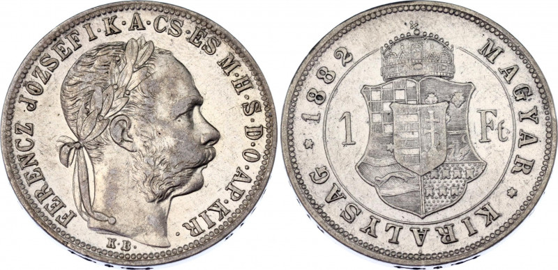 Hungary 1 Forint 1882 KB R1
KM# 469, Valovic R1; Franz Joseph I; Silver, XF.