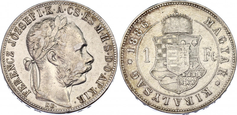 Hungary 1 Forint 1886 KB
KM# 469; Franz Joseph I; Silver, XF.