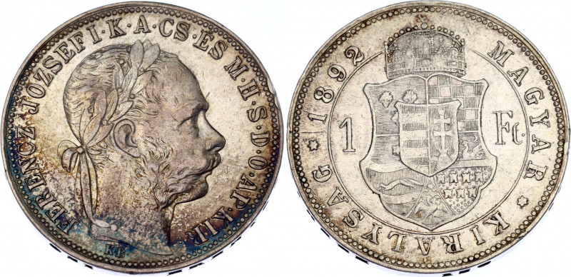 Hungary 1 Forint 1892 KB
KM# 475; Franz Joseph I; Silver, XF-AU.