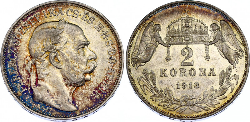 Hungary 2 Korona 1913 KB
KM# 493; Franz Joseph I; Silver, AUNC, mint luster.