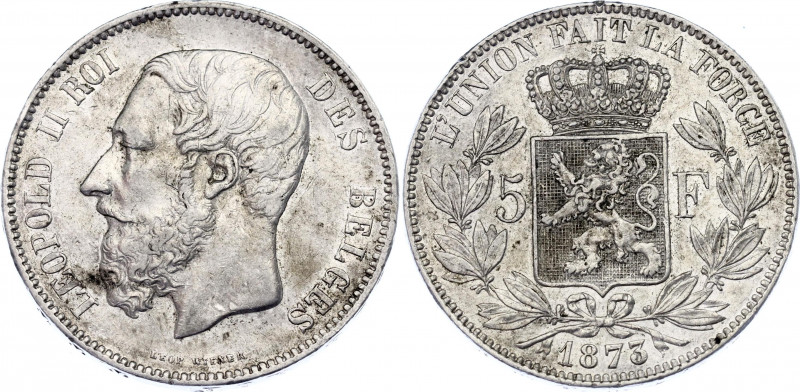 Belgium 5 Francs 1873
KM# 24; Silver; Léopold II; Mint: Brussels; XF-AUNC