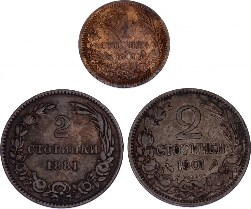 Bulgaria Lot of 3 Coins 1881 -1901
1-2 Stotinka 1901 & 2 St. 1881. Copper, VF.