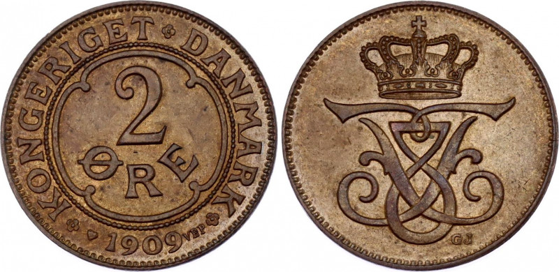 Denmark 2 Ore 1909 VBP GJ
KM# 805, Schön# 13; Bronze; Frederik VIII; UNC