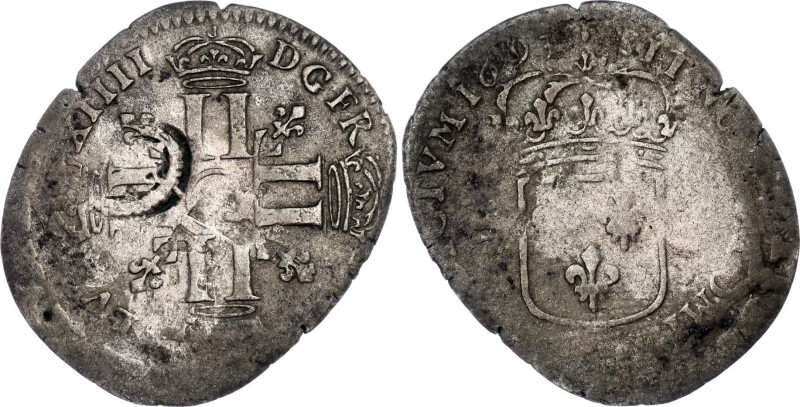 France 15 Deniers 1693 A
Dy# 1581a; Silver 1.63 g.; Louis XIV; Mint: Paris; F-V...