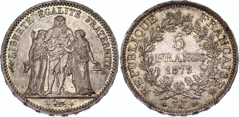 France 5 Francs 1873 A
KM# 820; F# 334; Silver; 3rd Republic; Mint: Paris; XF+