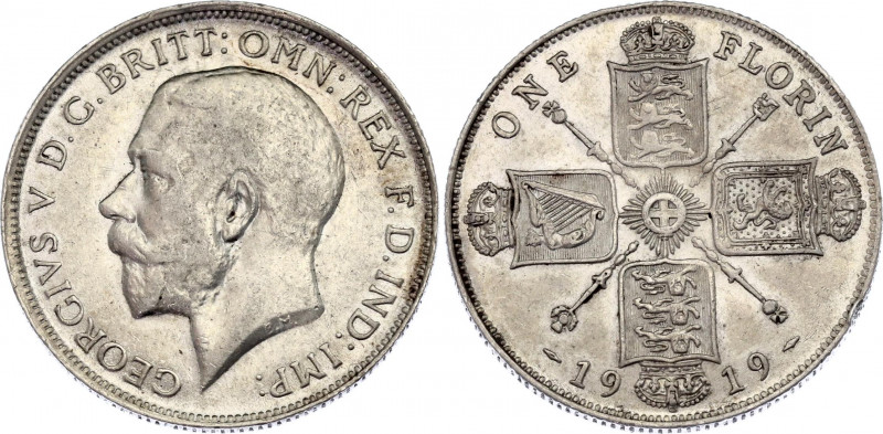 Great Britain 1 Florin 1919
KM# 817; Sp# 4012; Silver; George V; XF-AUNC