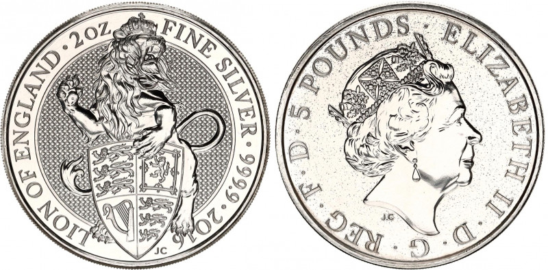 Great Britain 5 Pounds 2016
Silver (.999) 62.42g 38.61mm; The Queen's Beasts - ...