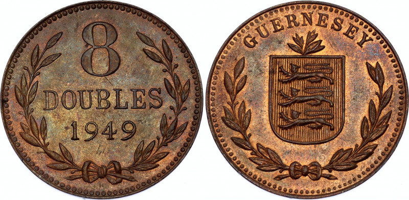 Guernsey 8 Doubles 1949 H
KM# 14; Schön# 12; Copper; Mint: Heaton's Mint, Birmi...