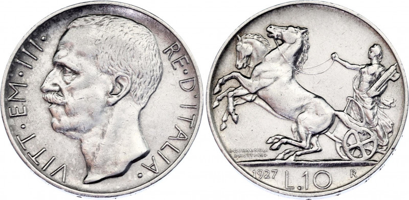 Italy 10 Lire 1927 R
KM# 68.2; Type: " **FERT** "; Silver; Vittorio Emanuele II...