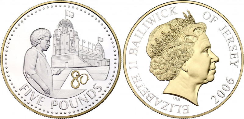 Jersey 5 Pounds 2006
Silver (.925) 28.28 g., 38.6 mm; Queen Elizabeth & Wembley...