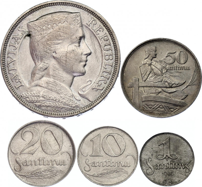 Latvia Lot of 5 Coins 1922 - 1935
1 - 10 - 20 - 50 Santimu & 5 Lati; KM# 1 - 4 ...