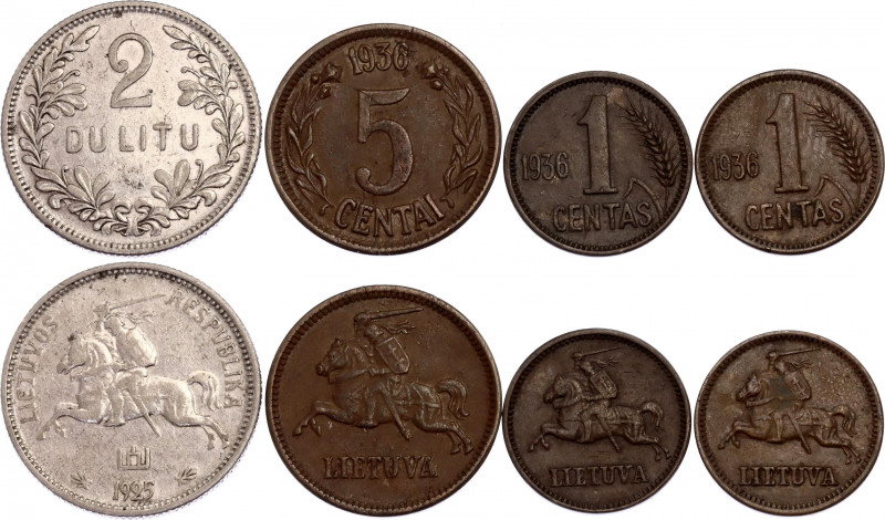 Lithuania Lot of 4 Coins 1925 - 1936
2 Litu & 2 x 1 & 5 Centas; KM# 77 - 79 - 8...