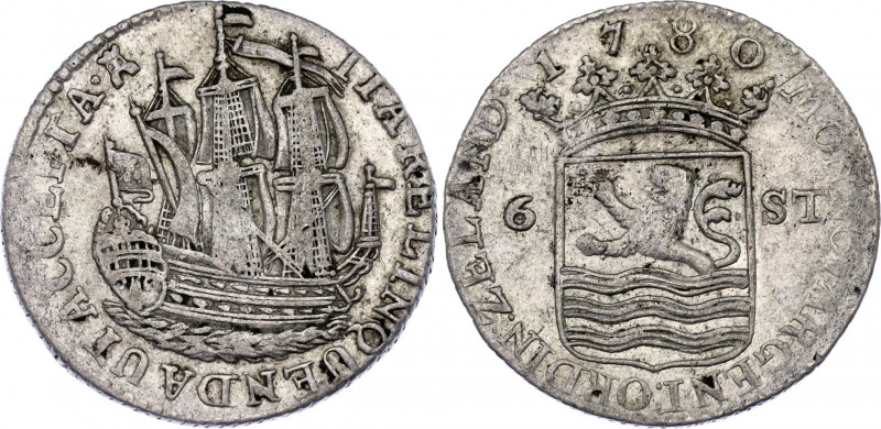 Netherlands Zeeland 6 Stuivers 1780
KM# 90.2; Silver; "Scheepjesschelling"; VF