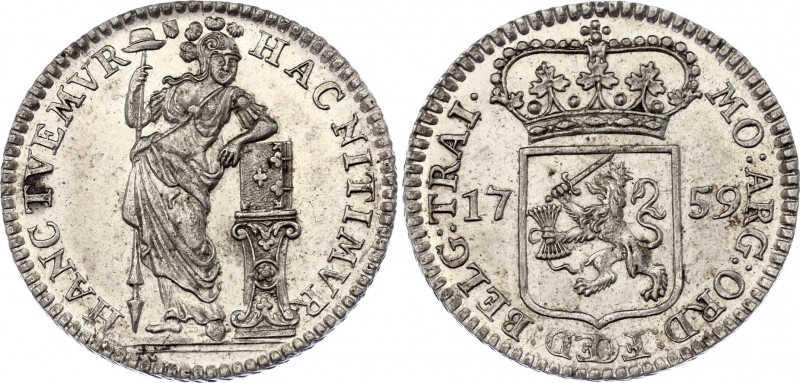 Netherlands Utrecht 1/4 Gulden 1758
KM# 113; Ver# 111.6; Silver 3.03 g.; AUNC