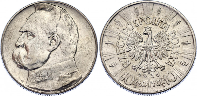 Poland 10 Zlotych 1936
Y# 29; Jozef Pilsudski; Silver, XF.