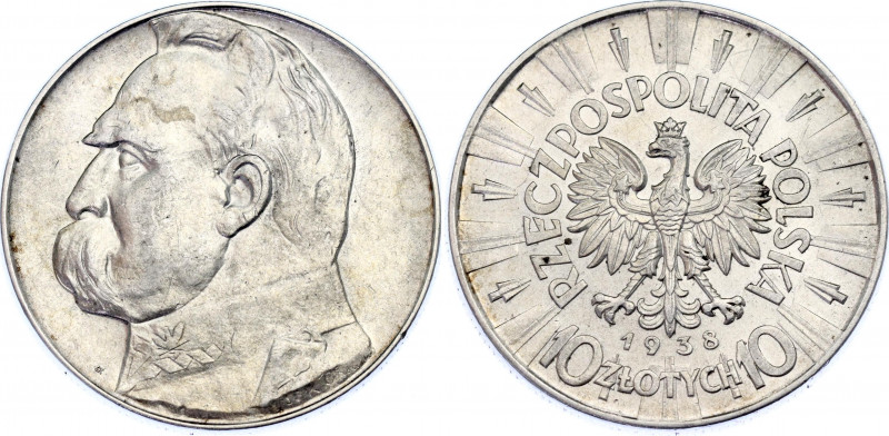 Poland 10 Zlotych 1938
Y# 29; Jozef Pilsudski; Silver, XF.