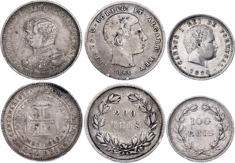 Portugal 100 - 200 - 200 Reis 1860 - 1898
KM# 531 - 499 - 537; Silver; Pedro V ...