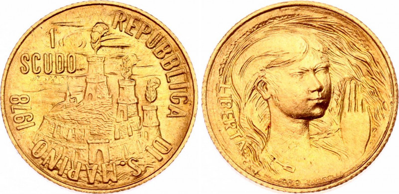 San Marino 1 Scudo 1978
KM# 86; Gold (.917) 3.00 g.; Freedom; UNC