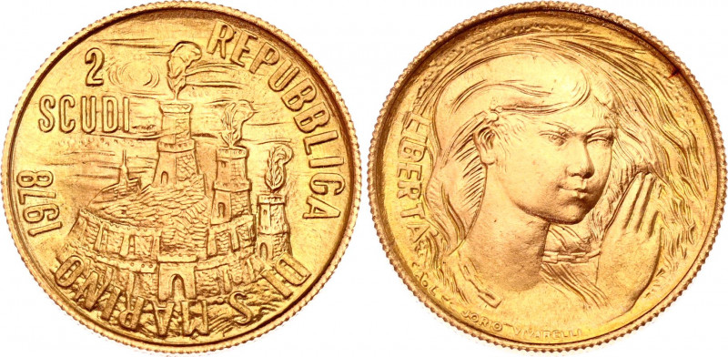 San Marino 2 Scudi 1978
KM# 87; Gold (.917) 5.99 g.; Freedom; UNC