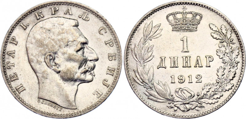 Serbia 1 Dinar 1912
KM# 25.1; Petar I; Silver, AUNC.