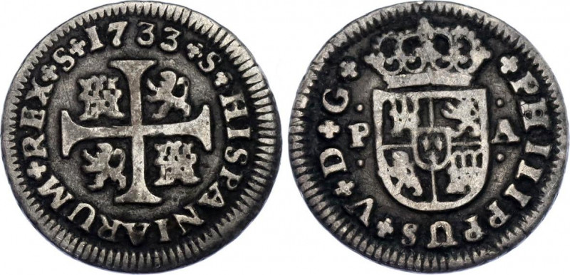 Spain 1/2 Real 1733 SPA
KM# 350; Silver; Philip V; VF-XF