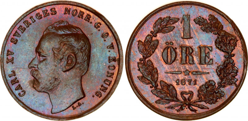 Sweden 1 Ore 1871
KM# 705; Carl XV; UNC with outstanding toning