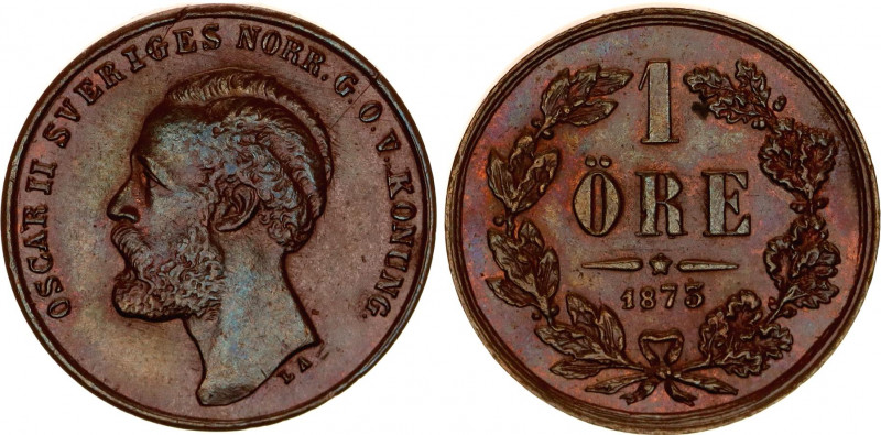 Sweden 1 Ore 1873 LA Double Strike
KM# 728; Oscar II; UNC with outstanding toni...