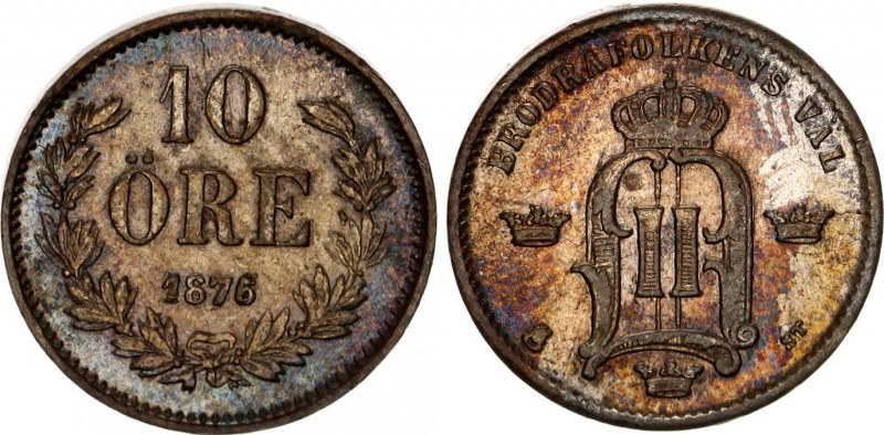 Sweden 10 Ore 1876 Overdate
KM# 737; Silver; Oscar II; XF+ with nice toning