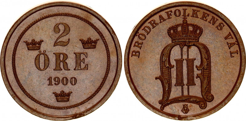 Sweden 2 Ore 1900
KM# 746; Oscar II; UNC with amazing toning