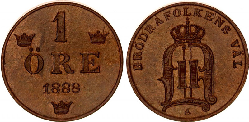 Sweden 1 Ore 1888
KM# 750; Oscar II; UNC with nice toning