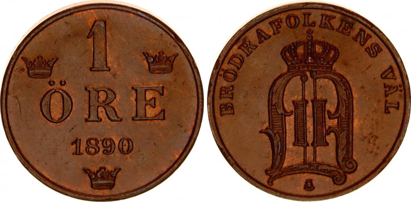 Sweden 1 Ore 1890 Overdate
KM# 750; Oscar II; UNC with nice toning